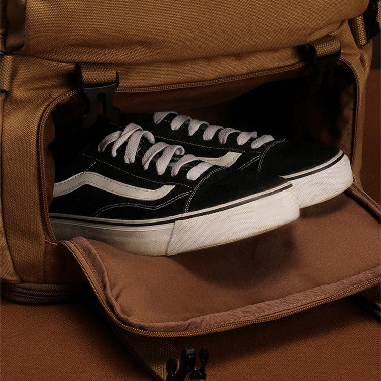 Casual Oversized Canvas Backpack for Men β Breathable and Wear-Resistant in Khaki and Black 4