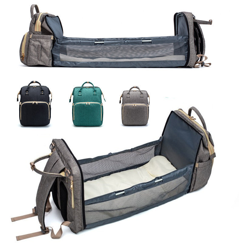 Large Capacity Diaper Bag Backpack with USB Charging and Portable Crib Function β Multi-functional Baby Bag 3