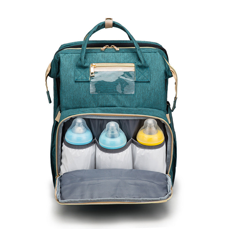 Large Capacity Diaper Bag Backpack with USB Charging and Portable Crib Function β Multi-functional Baby Bag 10