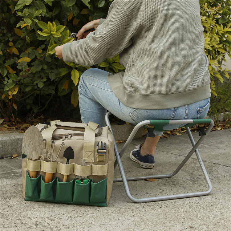 Folding Gardening Stool with Removable Tote Bag – Lightweight Outdoor Garden Seat Organizer for Tools 2