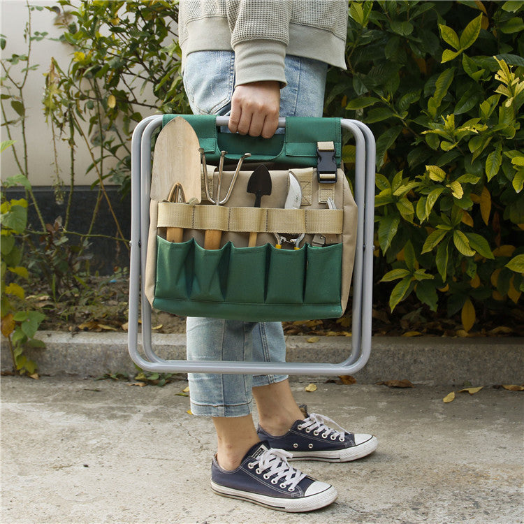 Folding Gardening Stool with Removable Tote Bag – Lightweight Outdoor Garden Seat Organizer for Tools 3
