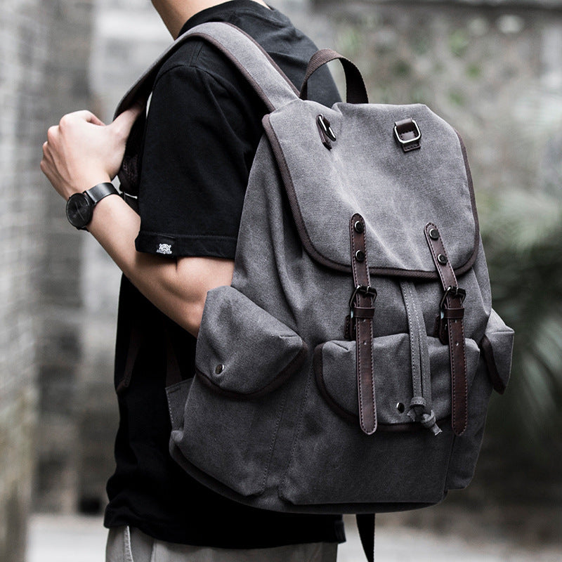 Large Capacity Canvas Backpack for Men β Retro Style Travel Bag with Zipper Pocket 9