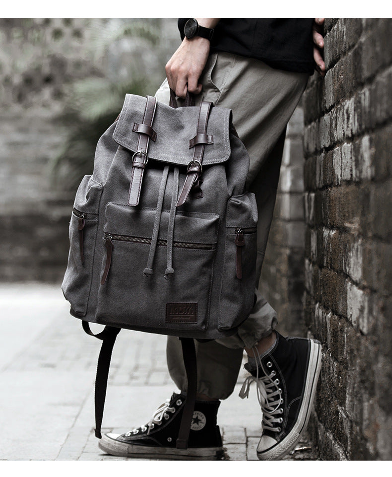 Large Capacity Canvas Backpack for Men β Retro Style Travel Bag with Zipper Pocket 4