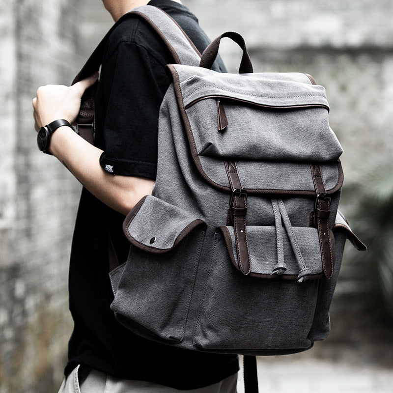 Large Capacity Canvas Backpack for Men β Retro Style Travel Bag with Zipper Pocket 10