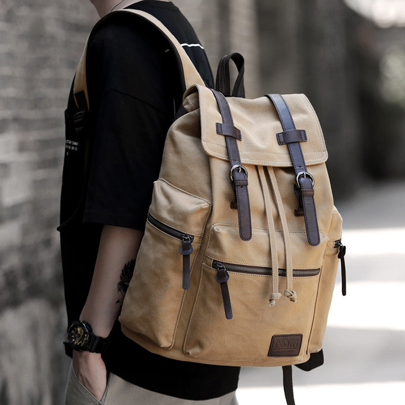 Large Capacity Canvas Backpack for Men β Retro Style Travel Bag with Zipper Pocket 7