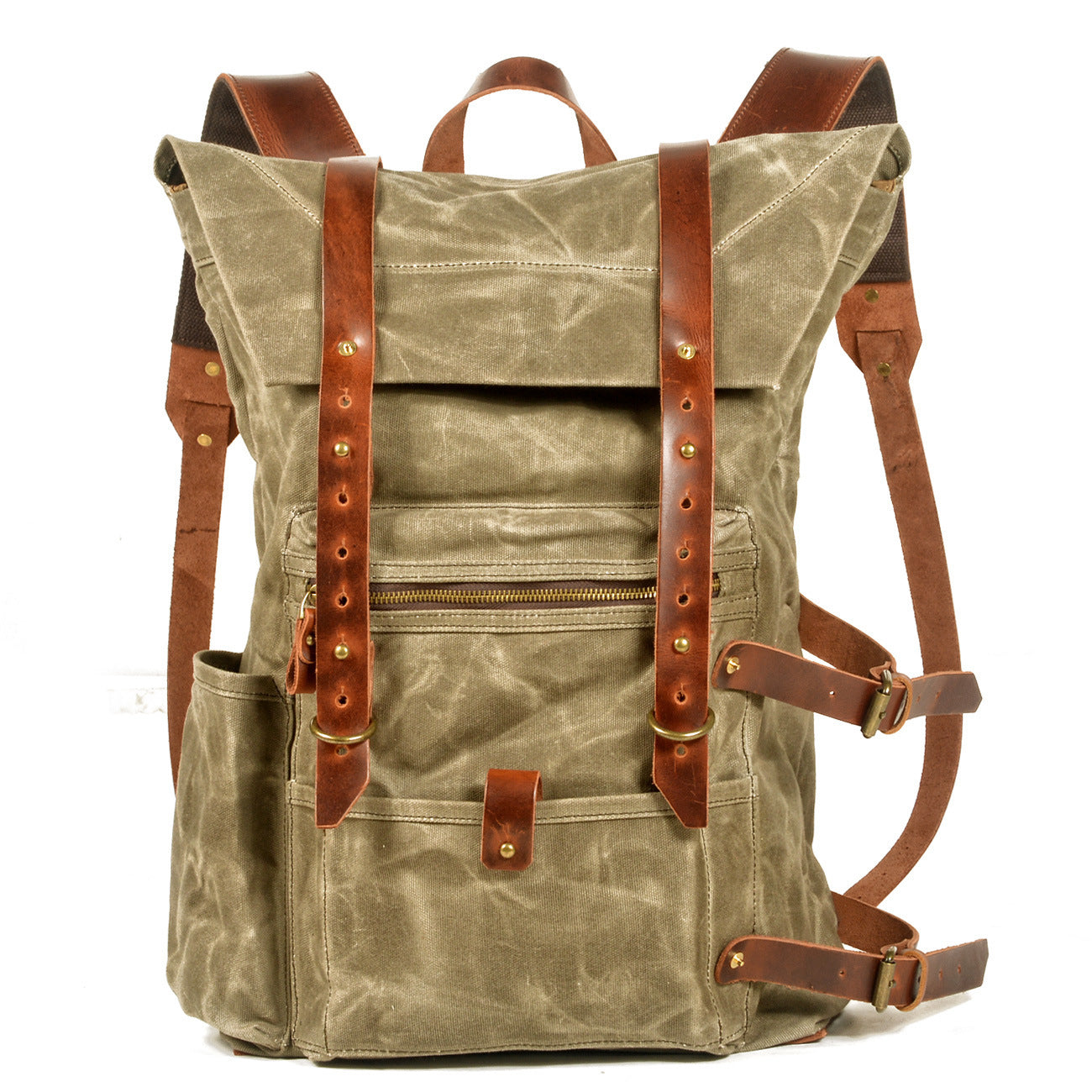 Retro Waterproof Canvas Backpack with Leather Accents β Ideal for Outdoor Travel and Mountaineering 2