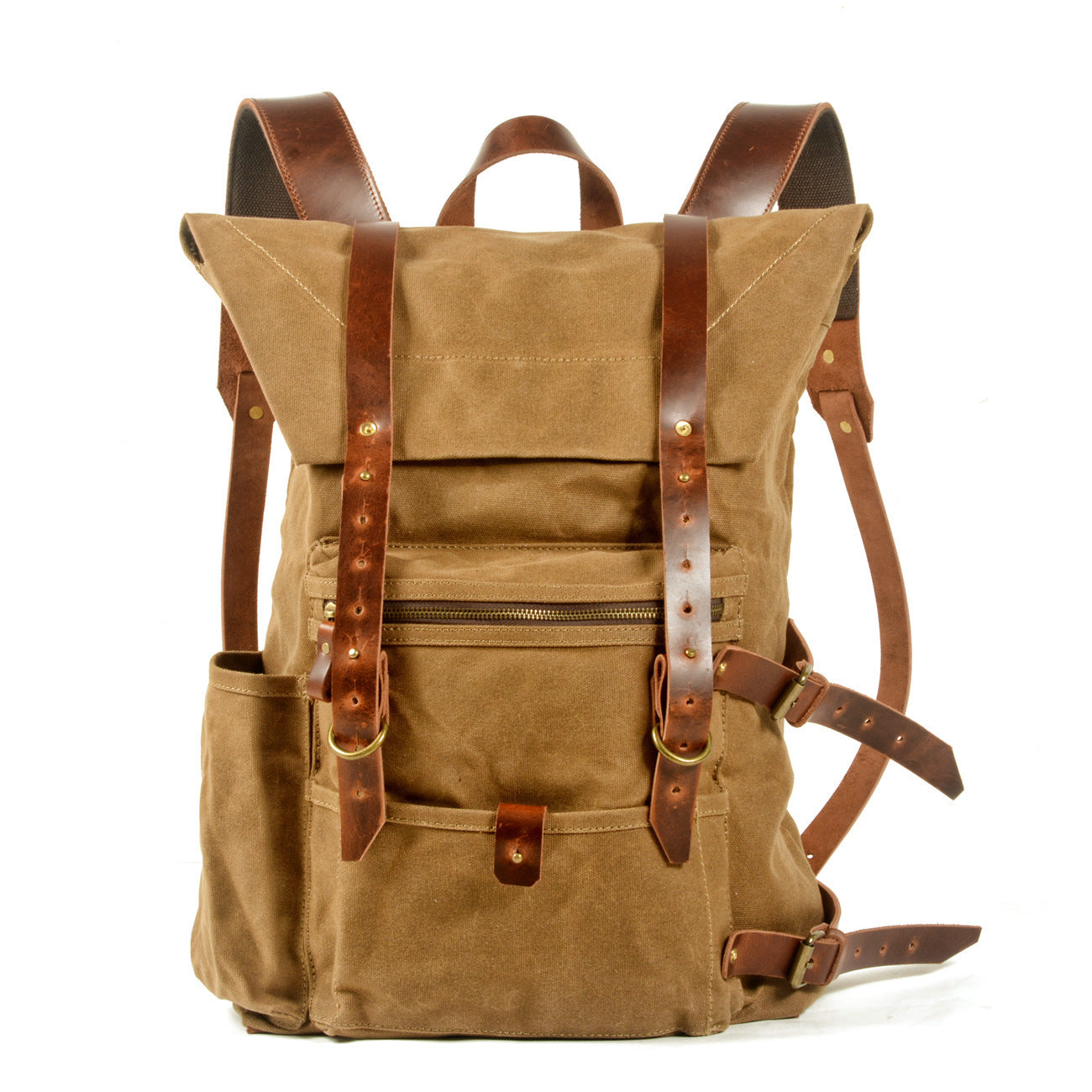 Retro Waterproof Canvas Backpack with Leather Accents β Ideal for Outdoor Travel and Mountaineering 6