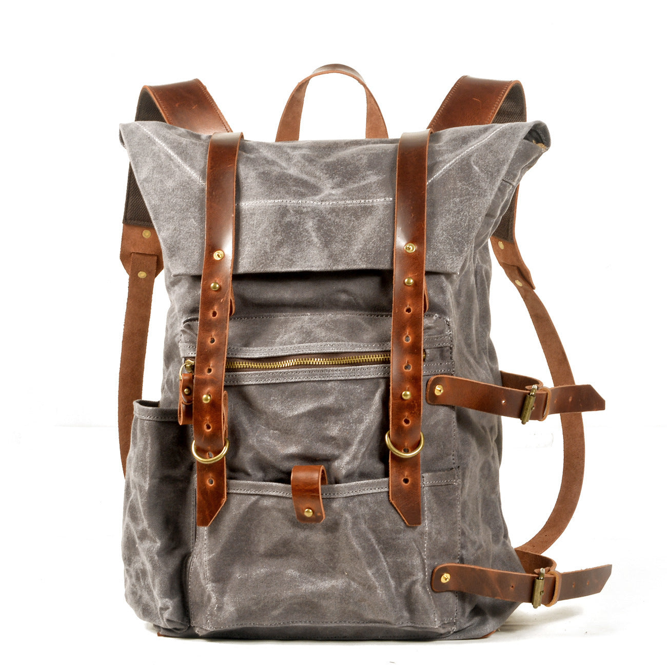 Retro Waterproof Canvas Backpack with Leather Accents β Ideal for Outdoor Travel and Mountaineering 4
