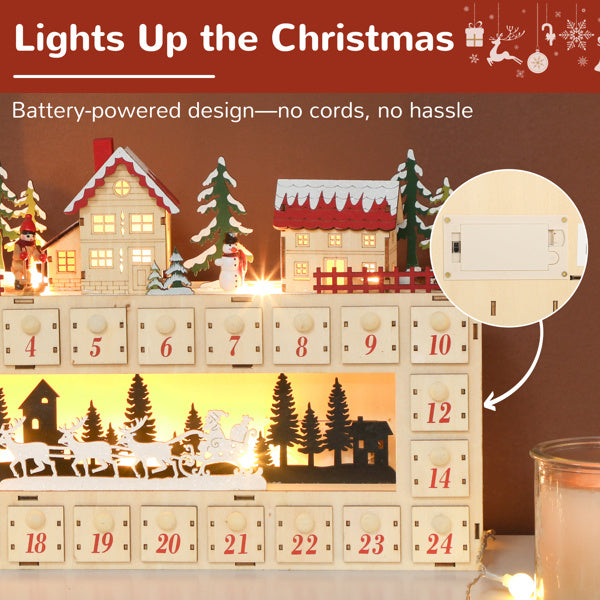 Christmas Advent Calendar with 24 Drawers and LED Lights