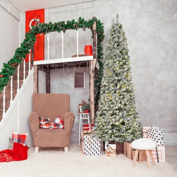 9ft Slim Snow-Flocked Artificial Christmas Tree
