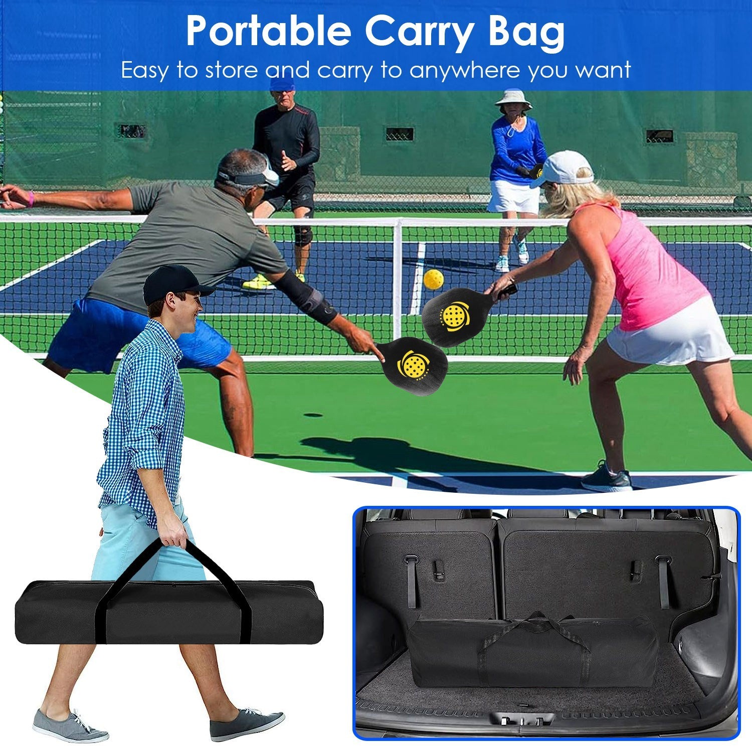 Portable Pickleball Set with Net, 4 Paddles and 4 Balls, Complete Pickleball Kit for Easy Setup and Outdoor Play 6