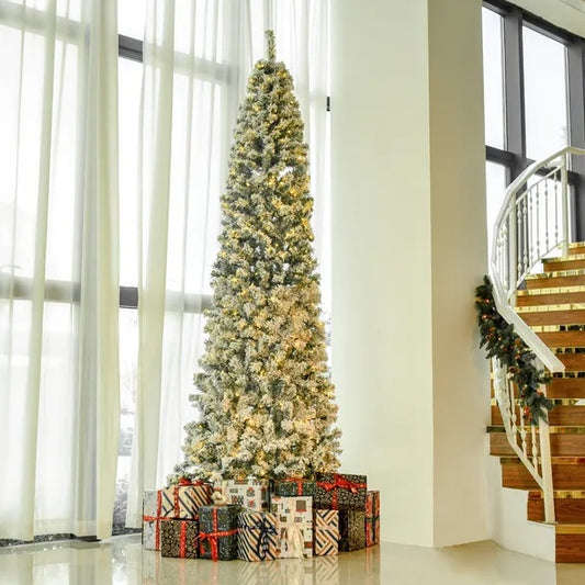 9ft Slim Snow-Flocked Artificial Christmas Tree