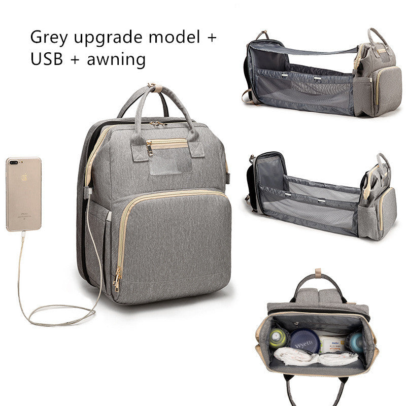 Large Capacity Diaper Bag Backpack with USB Charging and Portable Crib Function β Multi-functional Baby Bag 23