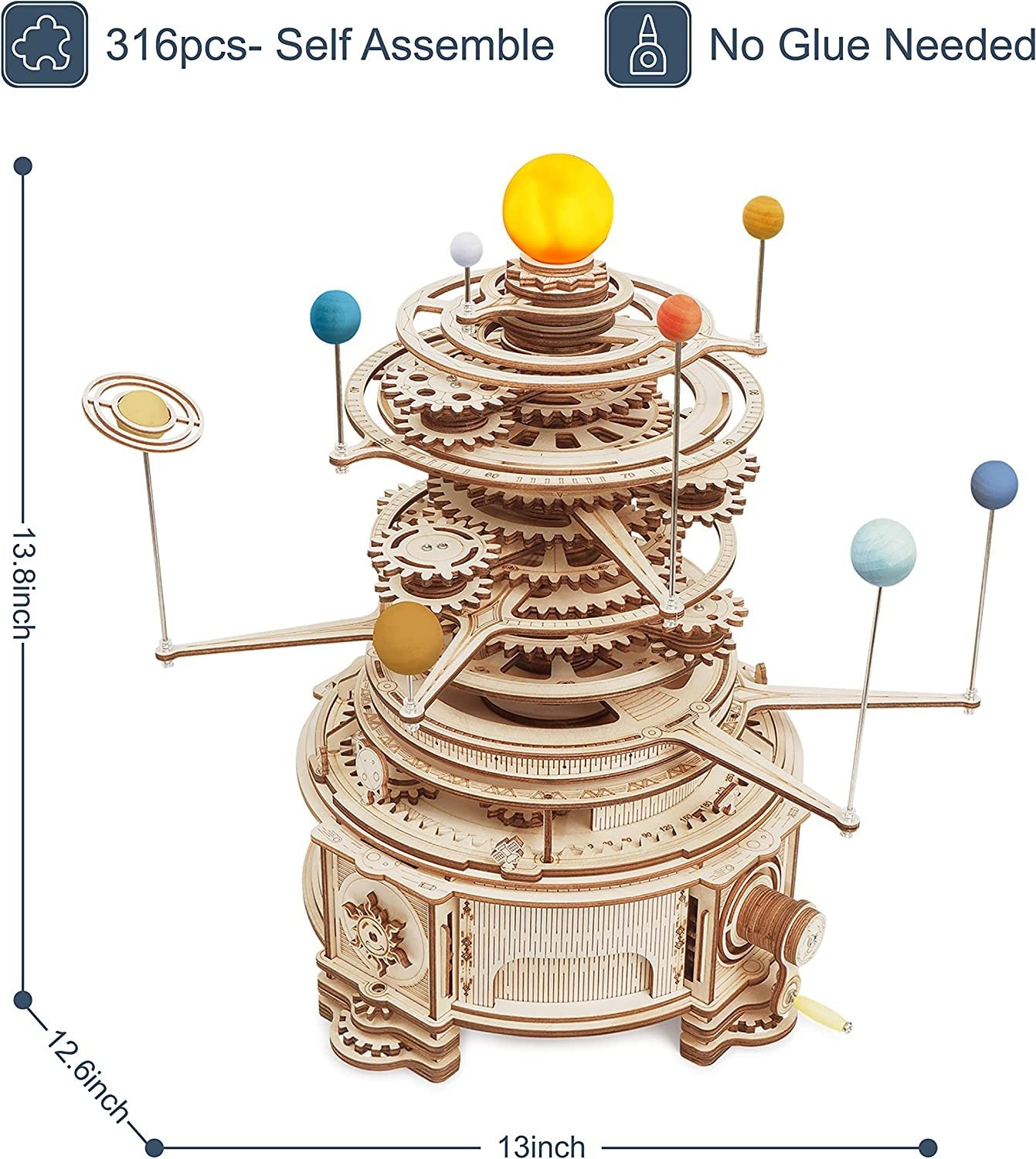 Rotatable Mechanical Orrery 3D Wooden Puzzle Kit