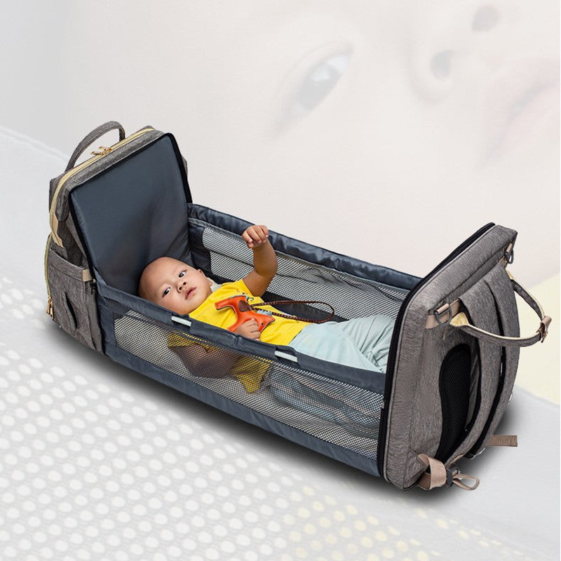 Large Capacity Diaper Bag Backpack with USB Charging and Portable Crib Function β Multi-functional Baby Bag 1