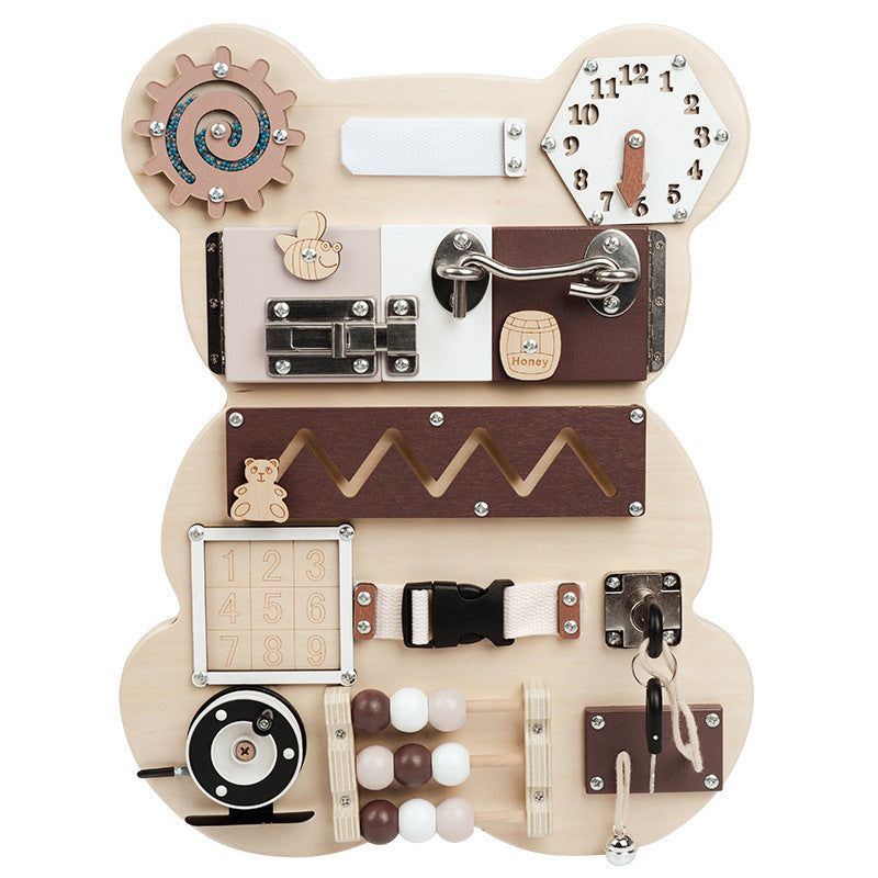 Montessori Bear Busy Board for Kids โ Educational Wooden Toy for Ages 4-6, Promotes Fine Motor Skills and Cognitive Development 5