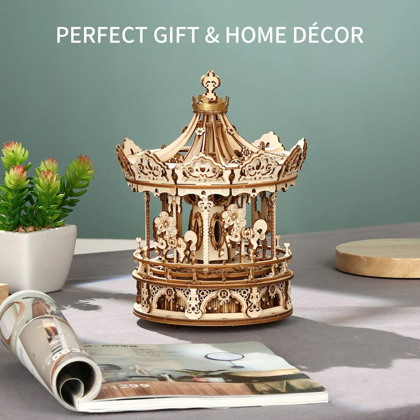3D Wooden Puzzle Carousel Music Box Kit