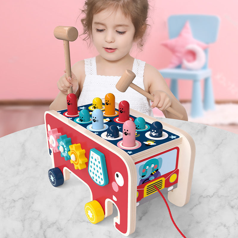 Montessori Wooden Pounding Bench Toy Set for Toddlers β Educational Musical Instrument with Vibrant Animal Design 1