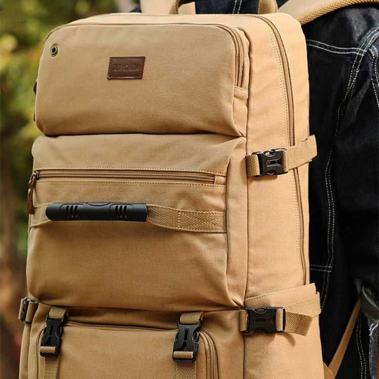 Casual Oversized Canvas Backpack for Men β Breathable and Wear-Resistant in Khaki and Black 2