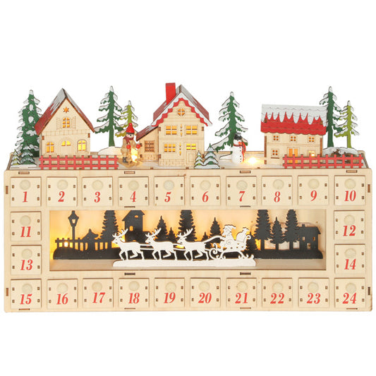 Christmas Advent Calendar with 24 Drawers and LED Lights