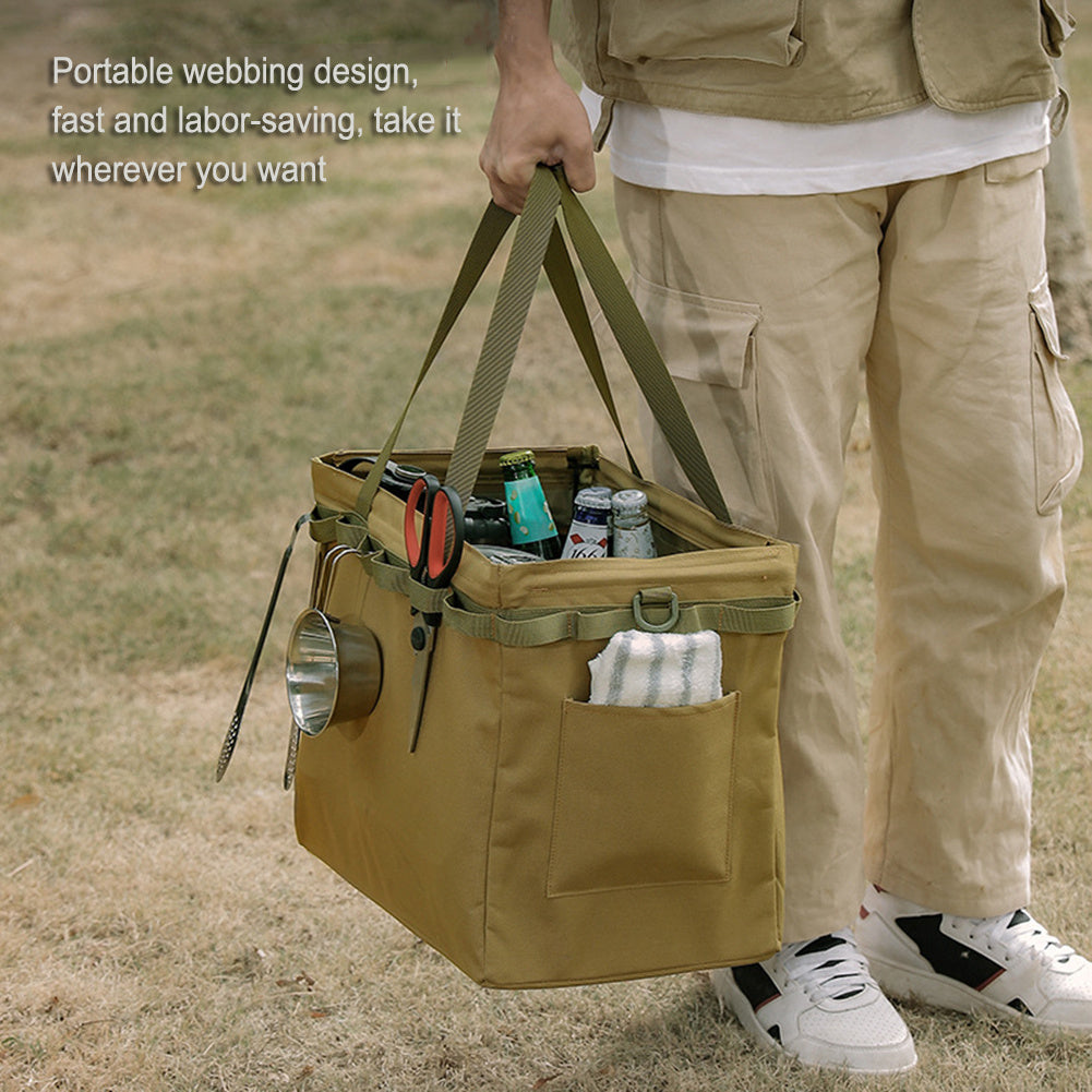 Outdoor Folding Storage Box with Large Capacity β Versatile Khaki Shopping Bag for Picnics and Travel 8