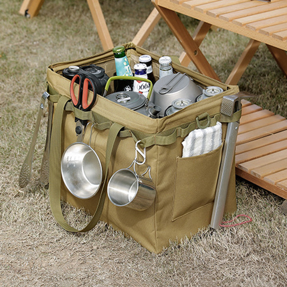 Outdoor Folding Storage Box with Large Capacity β Versatile Khaki Shopping Bag for Picnics and Travel 9