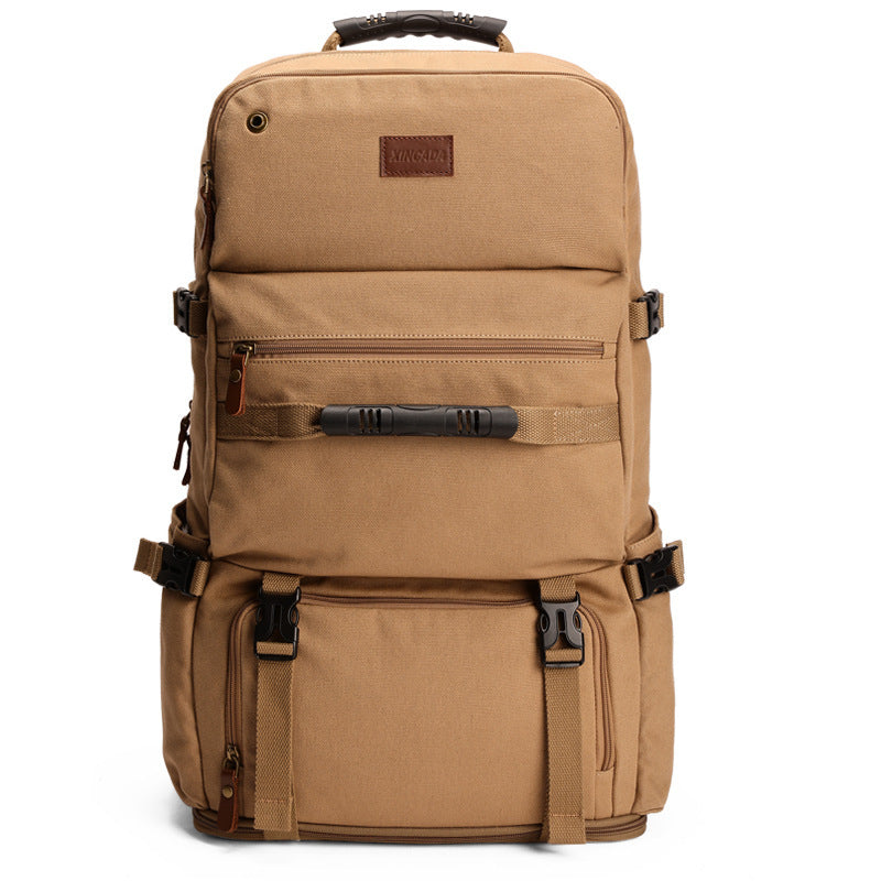 Casual Oversized Canvas Backpack for Men β Breathable and Wear-Resistant in Khaki and Black 6