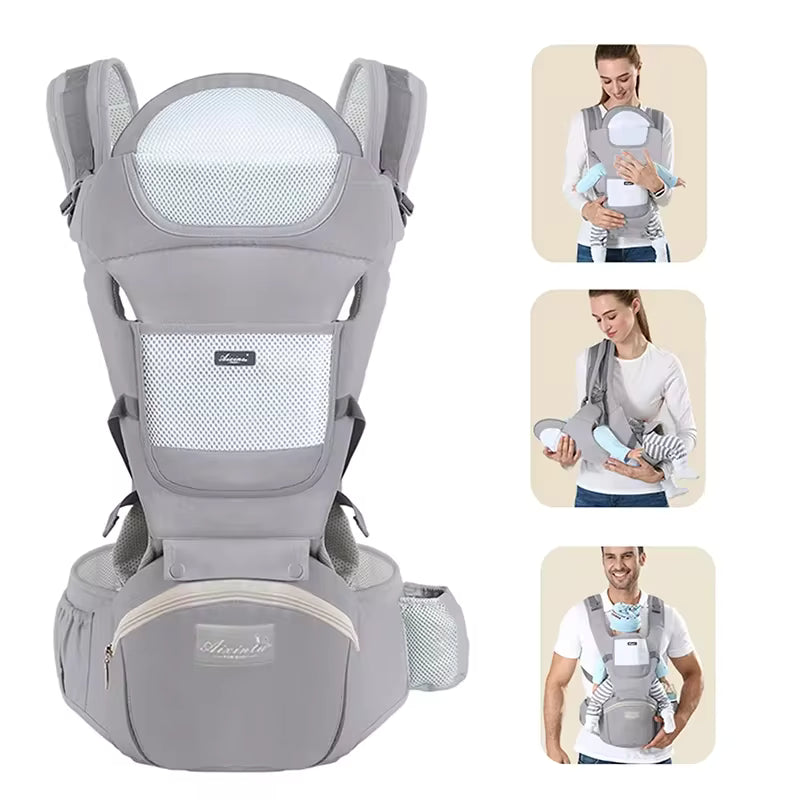 Multifunctional Baby Carrier Waist Stool for Ages 0-3 Years – Comfortable Light Grey Design with Multi-Functional Straps 3