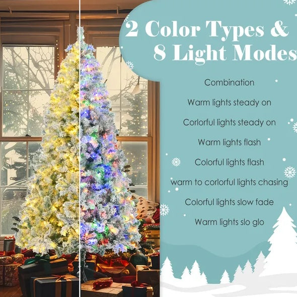 6FT Snow Flocked Christmas Tree Set with Pre-Lit Garland and Wreath