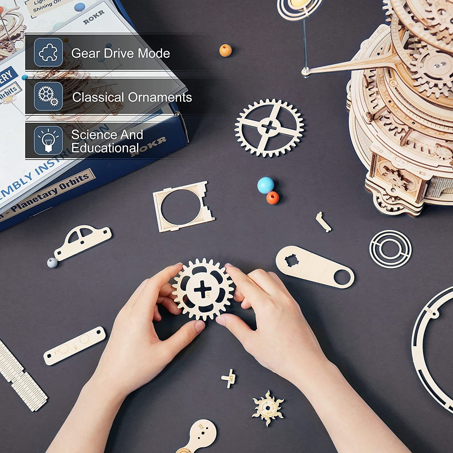 Rotatable Mechanical Orrery 3D Wooden Puzzle Kit