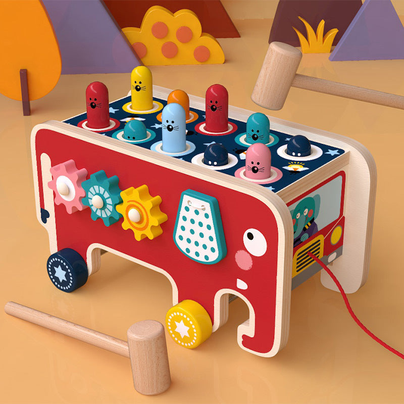 Montessori Wooden Pounding Bench Toy Set for Toddlers β Educational Musical Instrument with Vibrant Animal Design 4