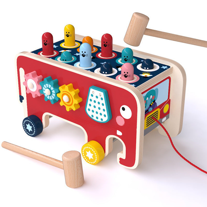Montessori Wooden Pounding Bench Toy Set for Toddlers β Educational Musical Instrument with Vibrant Animal Design 5