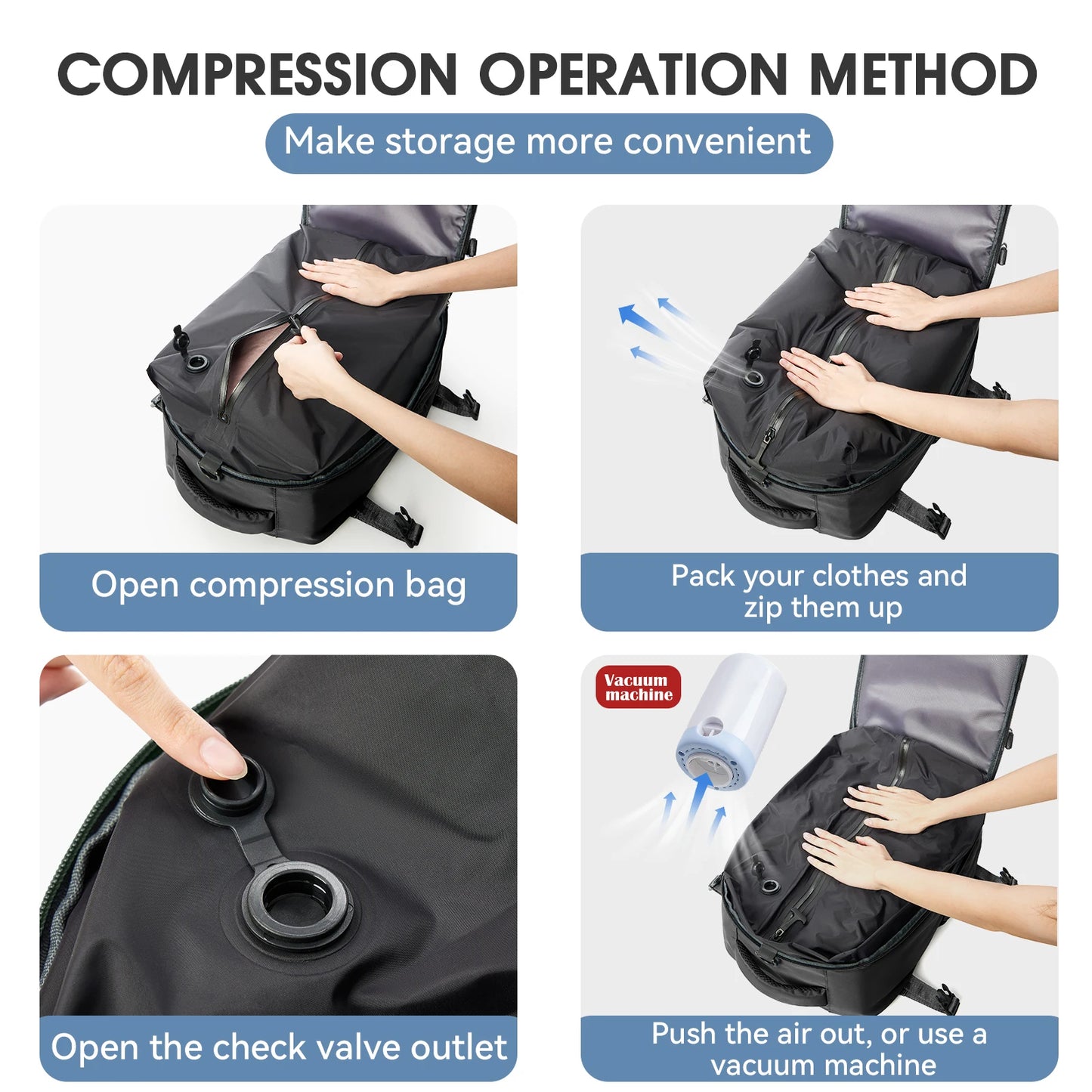 Ultimate Travel Compression Space Saving Backpack + FREE Vacuum Pump