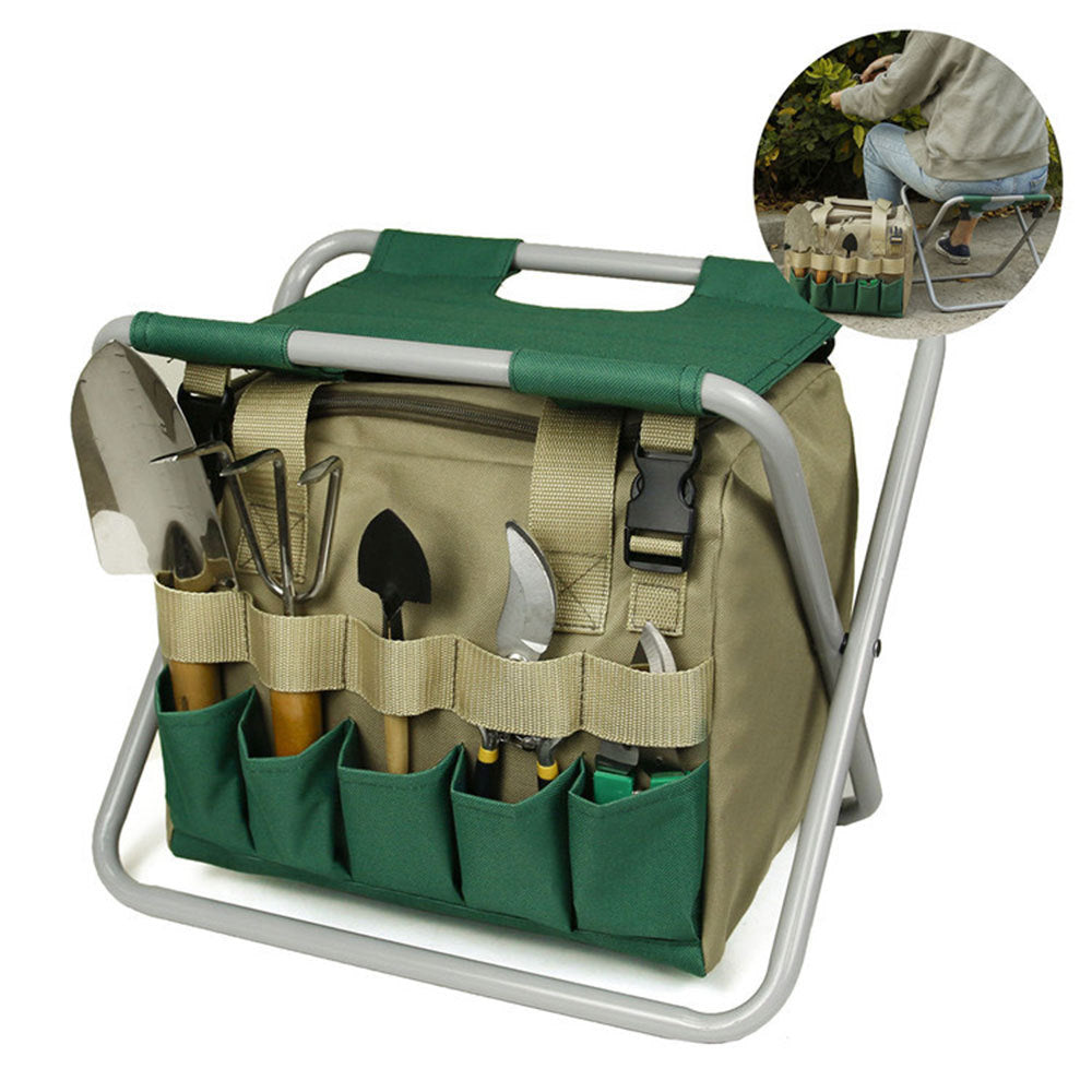 Folding Gardening Stool with Removable Tote Bag – Lightweight Outdoor Garden Seat Organizer for Tools 1