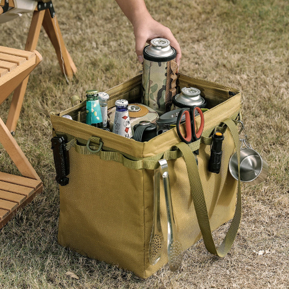 Outdoor Folding Storage Box with Large Capacity β Versatile Khaki Shopping Bag for Picnics and Travel 10