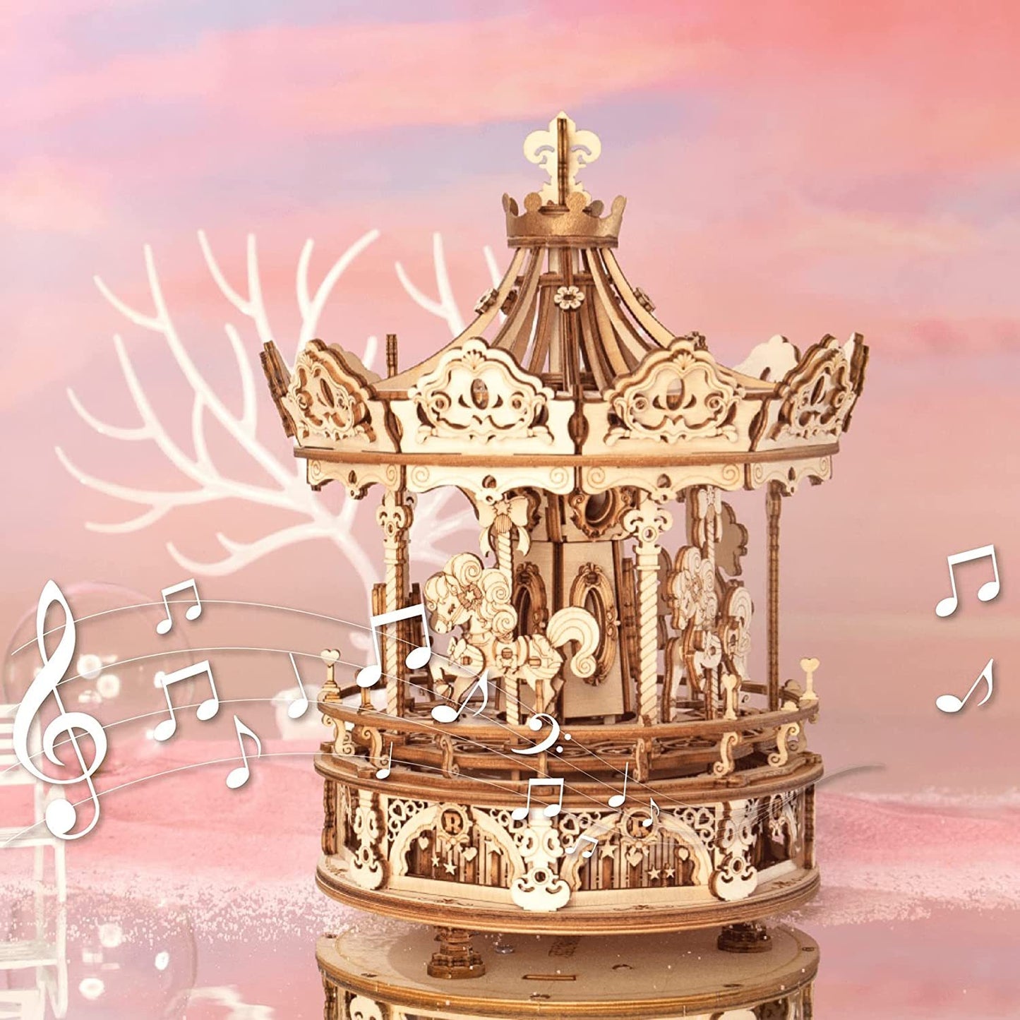3D Wooden Puzzle Carousel Music Box Kit