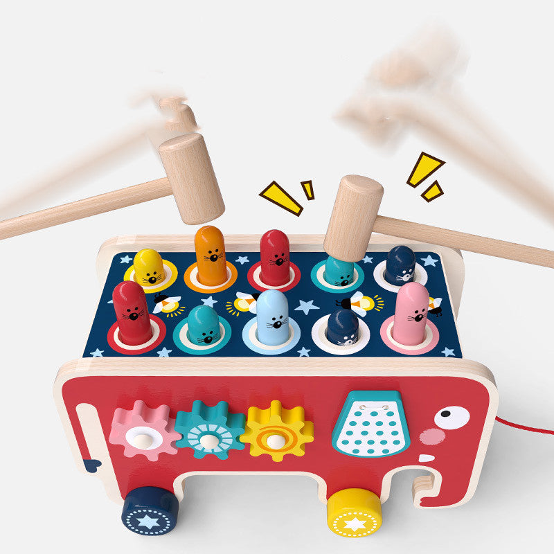 Montessori Wooden Pounding Bench Toy Set for Toddlers β Educational Musical Instrument with Vibrant Animal Design 3