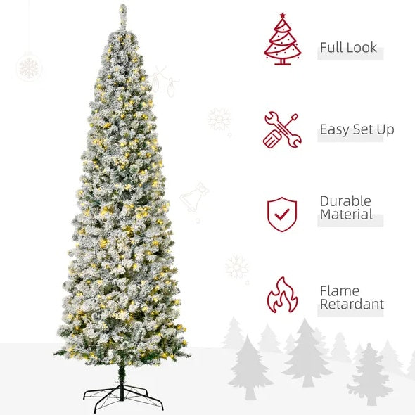 9ft Slim Snow-Flocked Artificial Christmas Tree