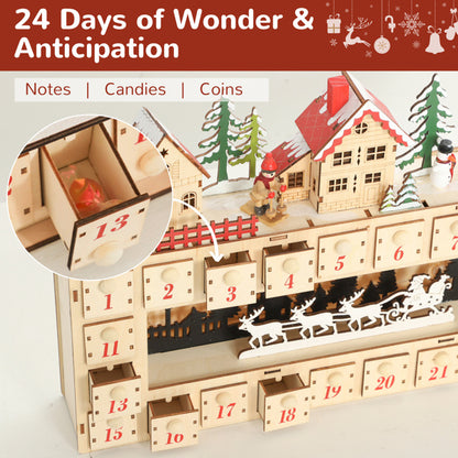 Christmas Advent Calendar with 24 Drawers and LED Lights