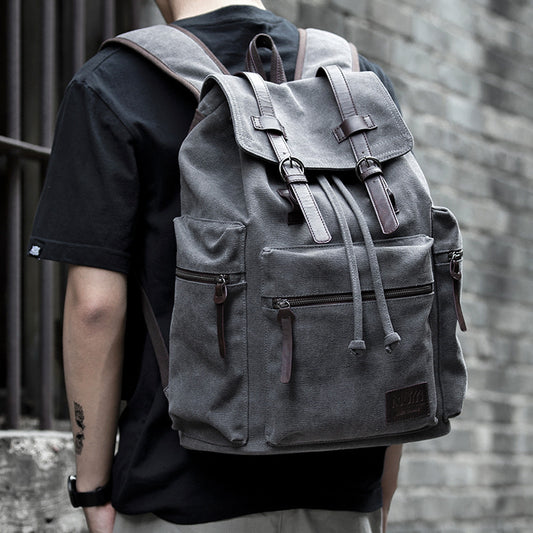 Large Capacity Canvas Backpack for Men – Retro Style Travel Bag with Zipper Pocket 1