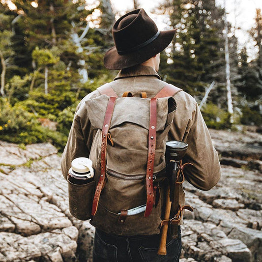 Retro Waterproof Canvas Backpack with Leather Accents – Ideal for Outdoor Travel and Mountaineering 1