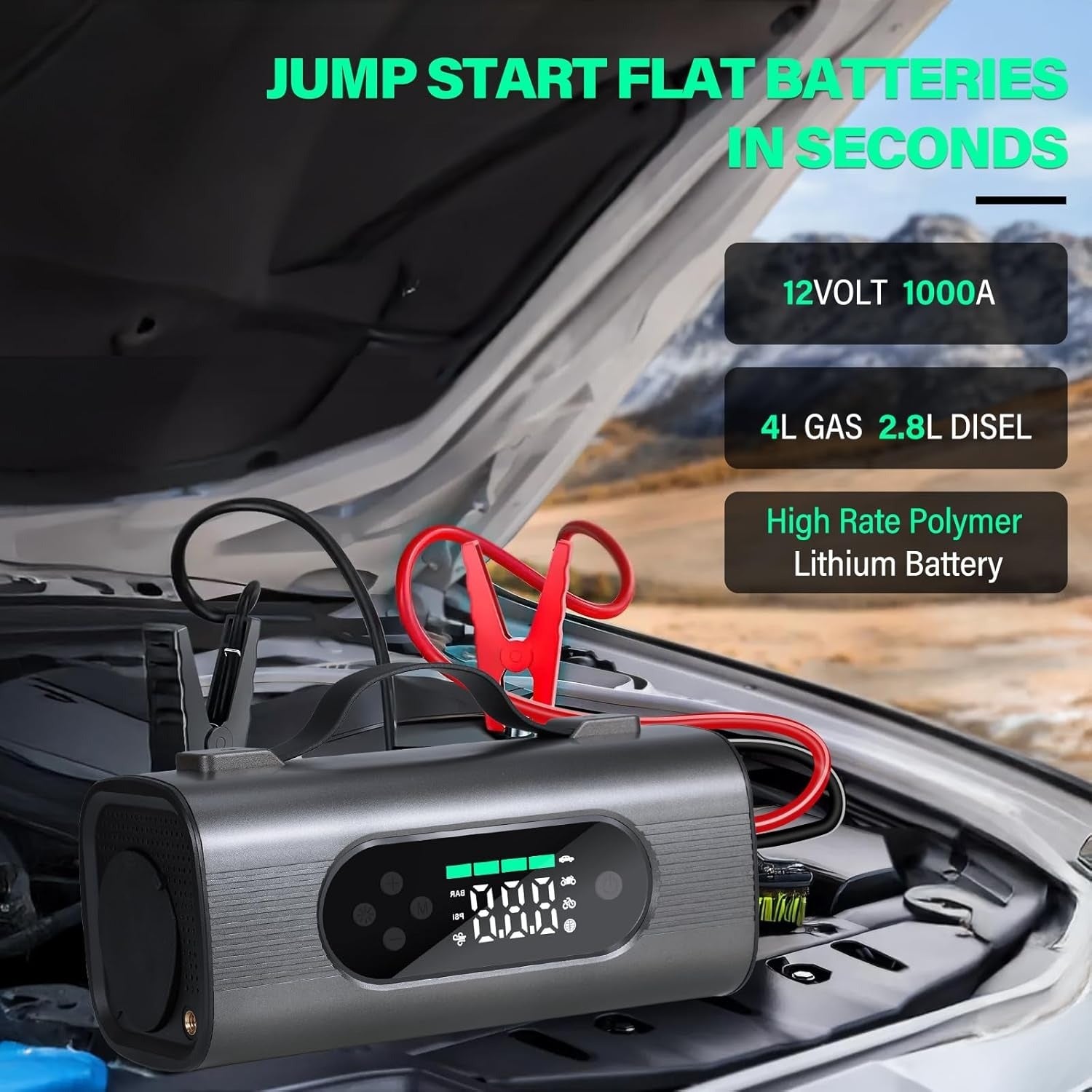 1000A Portable Car Battery Jump Starter with Air Compressor & Vacuum Cleaner - Best Car Jump Starter for 12V Vehicles 2