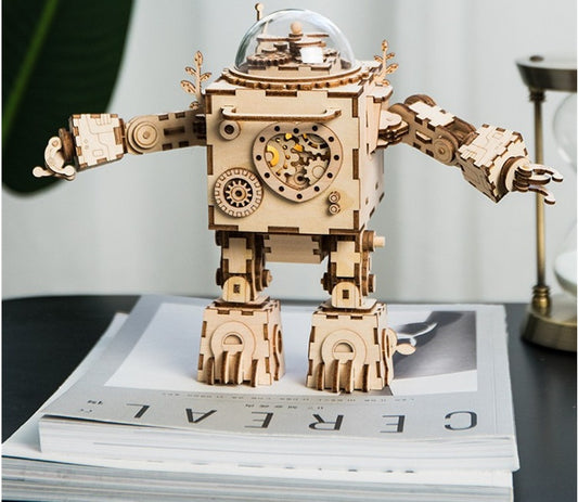 Wooden Music Box Robot Assembly Kit – 221 Pieces with Love Tune 1