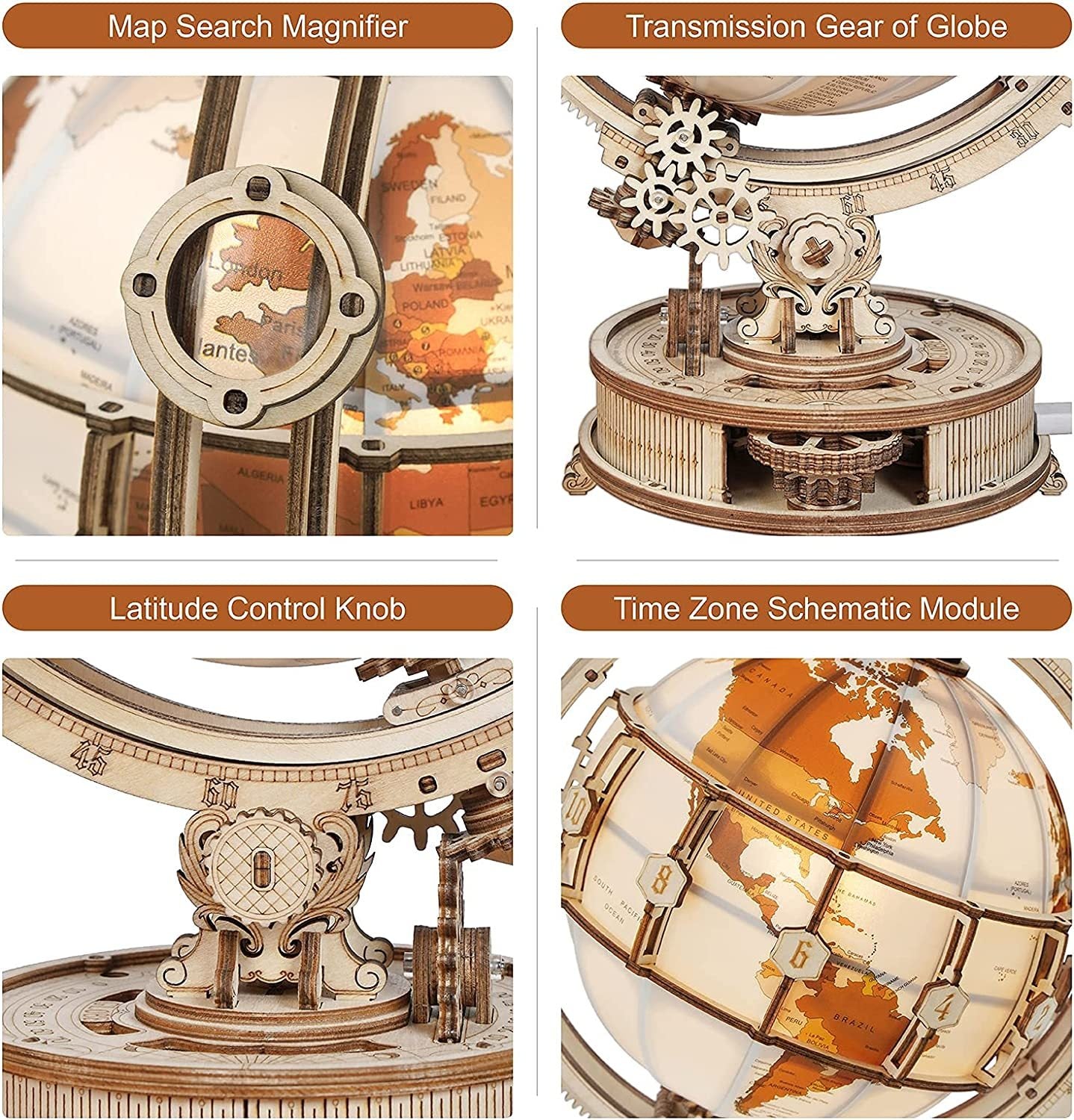 3D Wooden Globe Model Building Kit