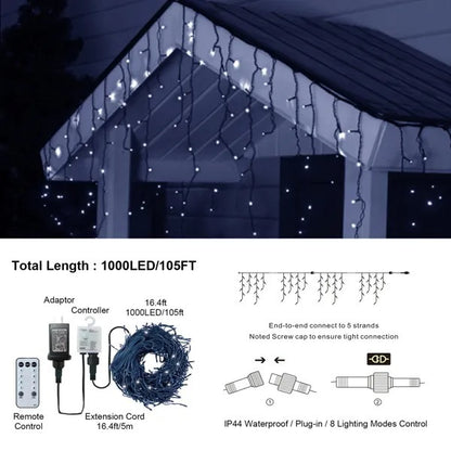 105ft LED Outdoor Christmas Lights with 8 Modes and Timer