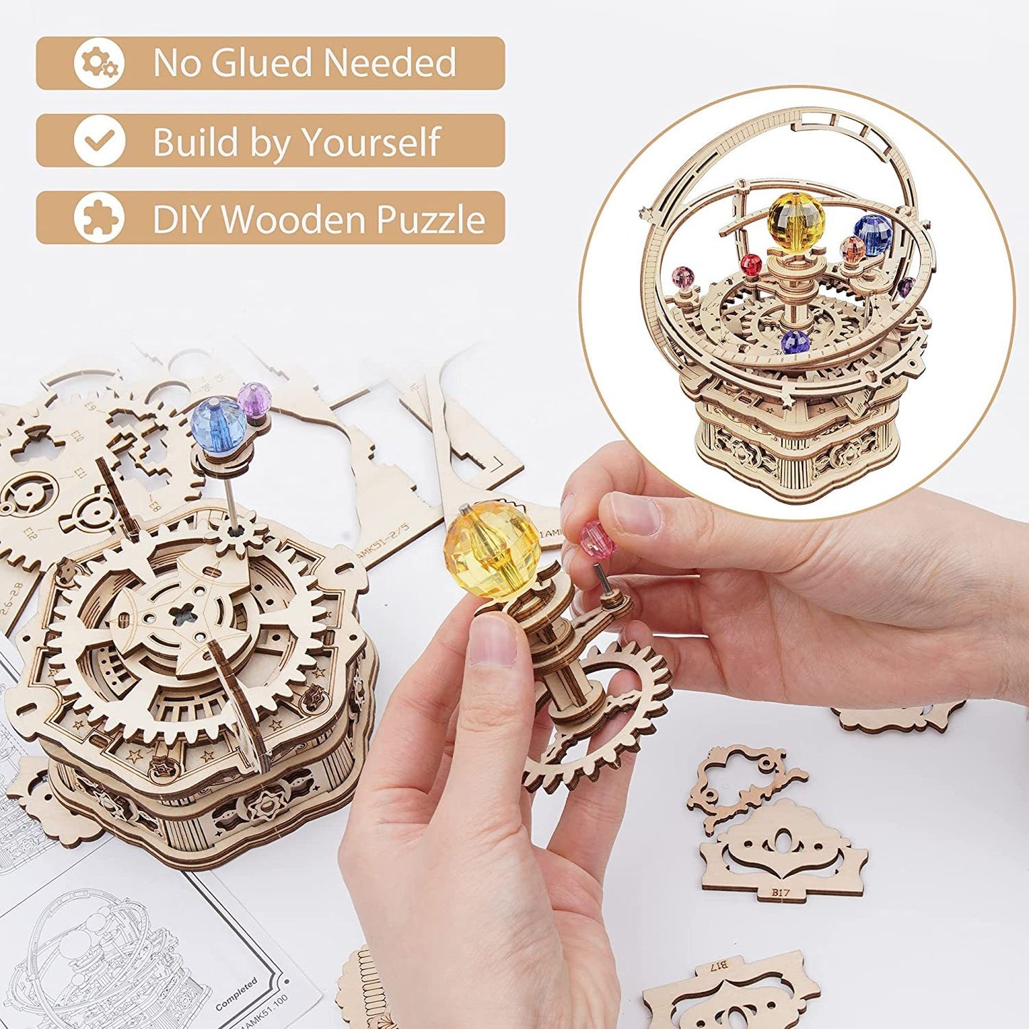 Rotating Starry Night 3D Wooden Puzzle Music Box Kit