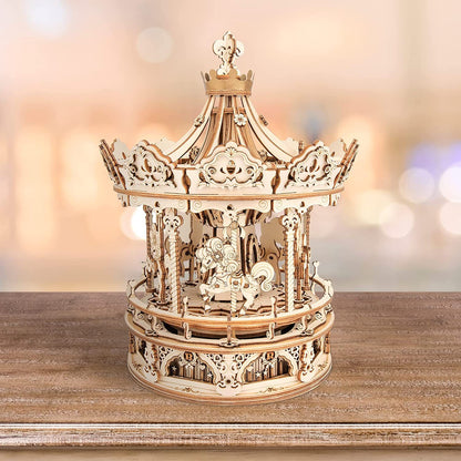 3D Wooden Puzzle Carousel Music Box Kit