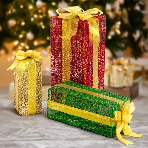 Set of 3 Lighted Christmas Gift Boxes
