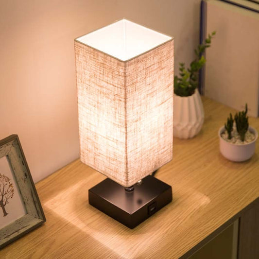 LANTERN - Elegant Square Linen Table Lamp