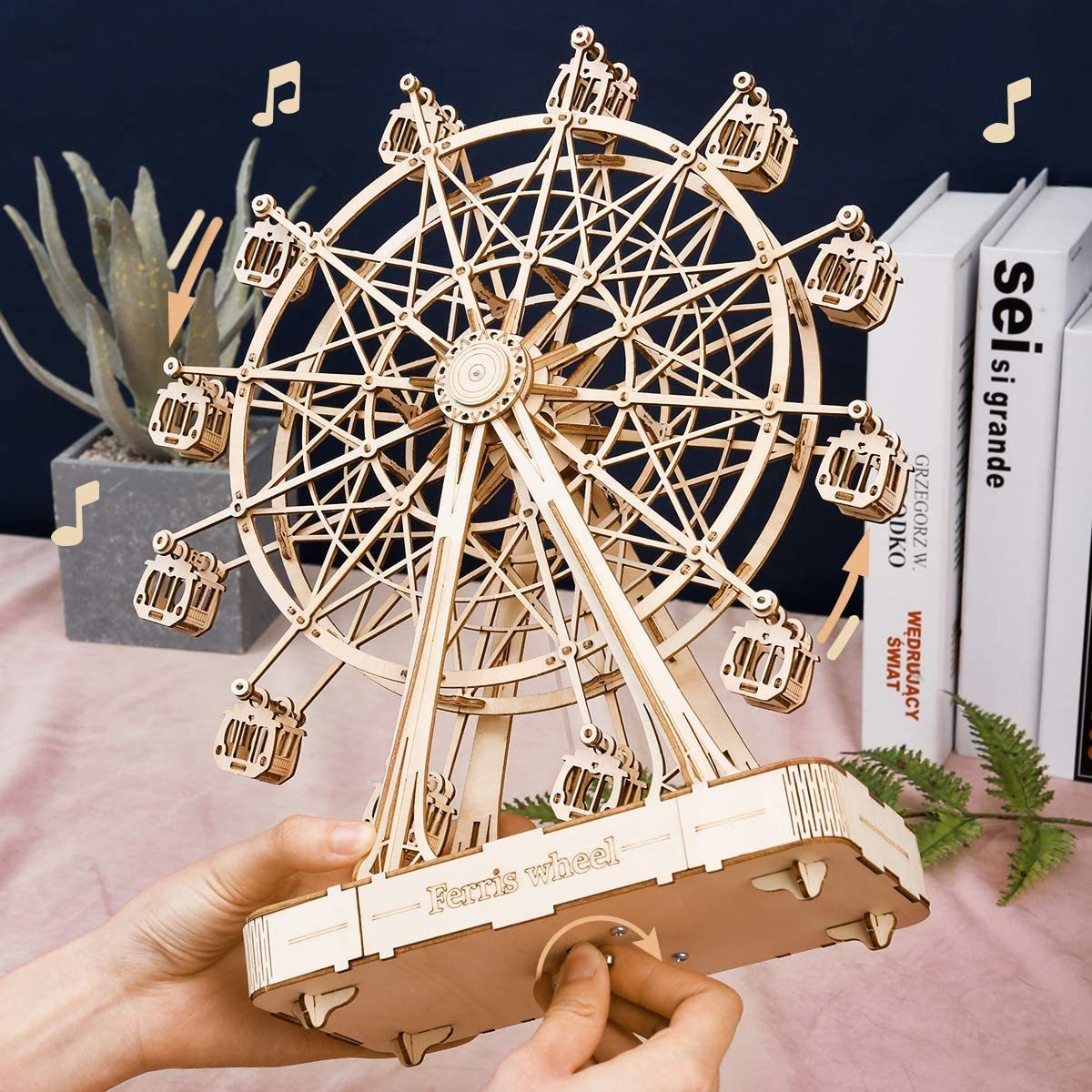 DIY Wooden Ferris Wheel Model Toy with Music